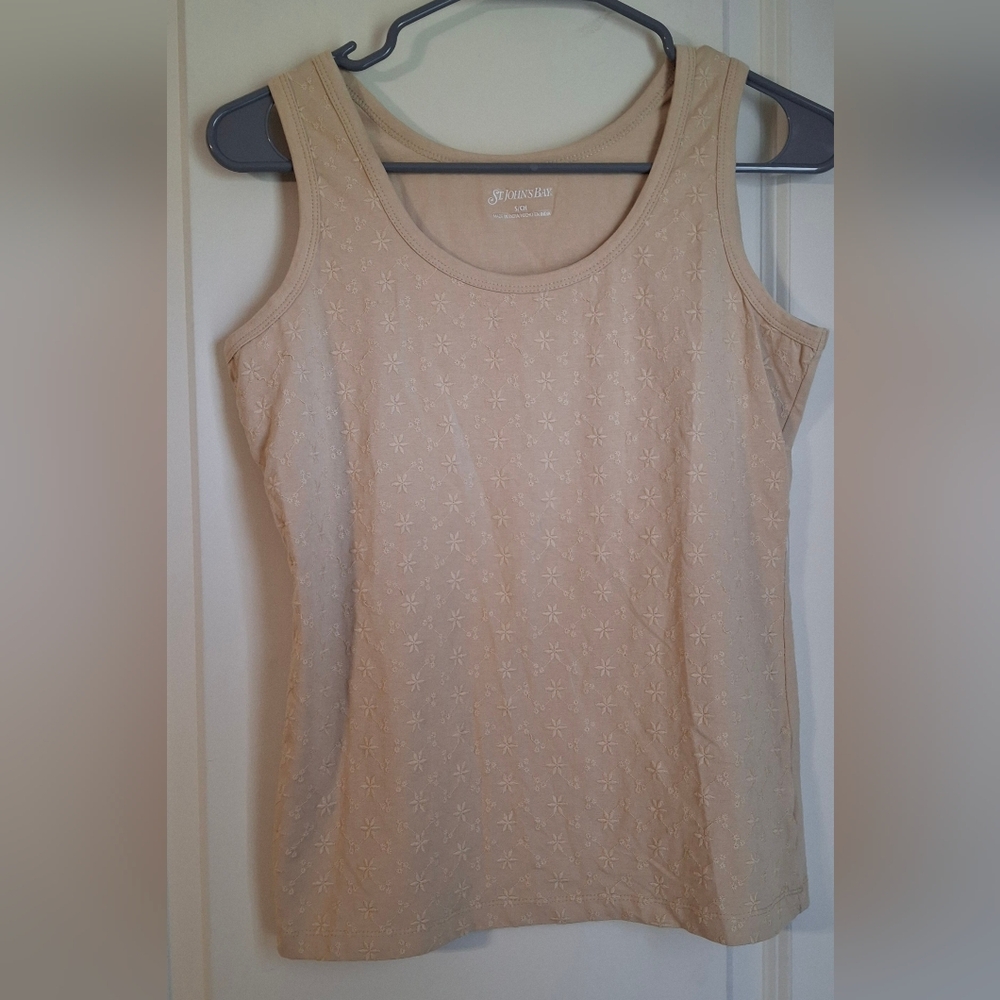 St. Johns Bay Beige Sleeveless Top Sz S Cotton Neutral Boho Summer Casual